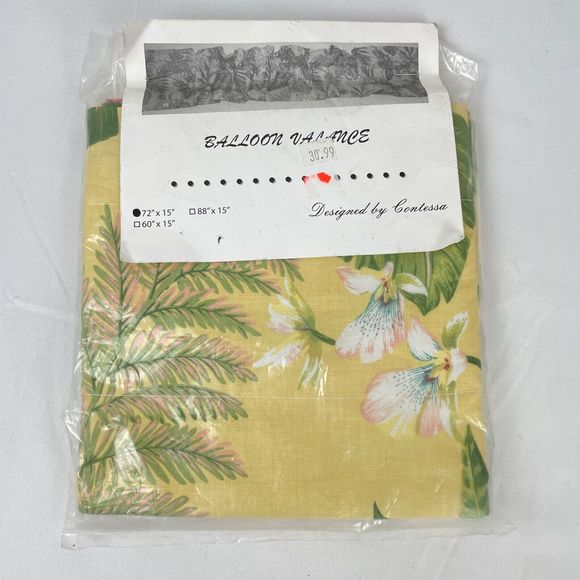 Contessa Balloon Valance Yellow Tropical Floral Beach House Decor 72" x 15" NEW - Picture 1 of 5
